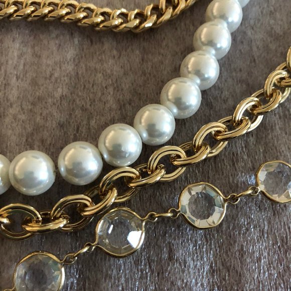 OPC Multi Strand Faux Pearls, Crystals & Chains Statement Necklace - Picture 2 of 6